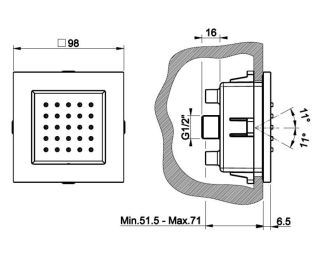 Боковая встраиваемая форсунка Gessi Body Jets 32984.149 брашированный никель